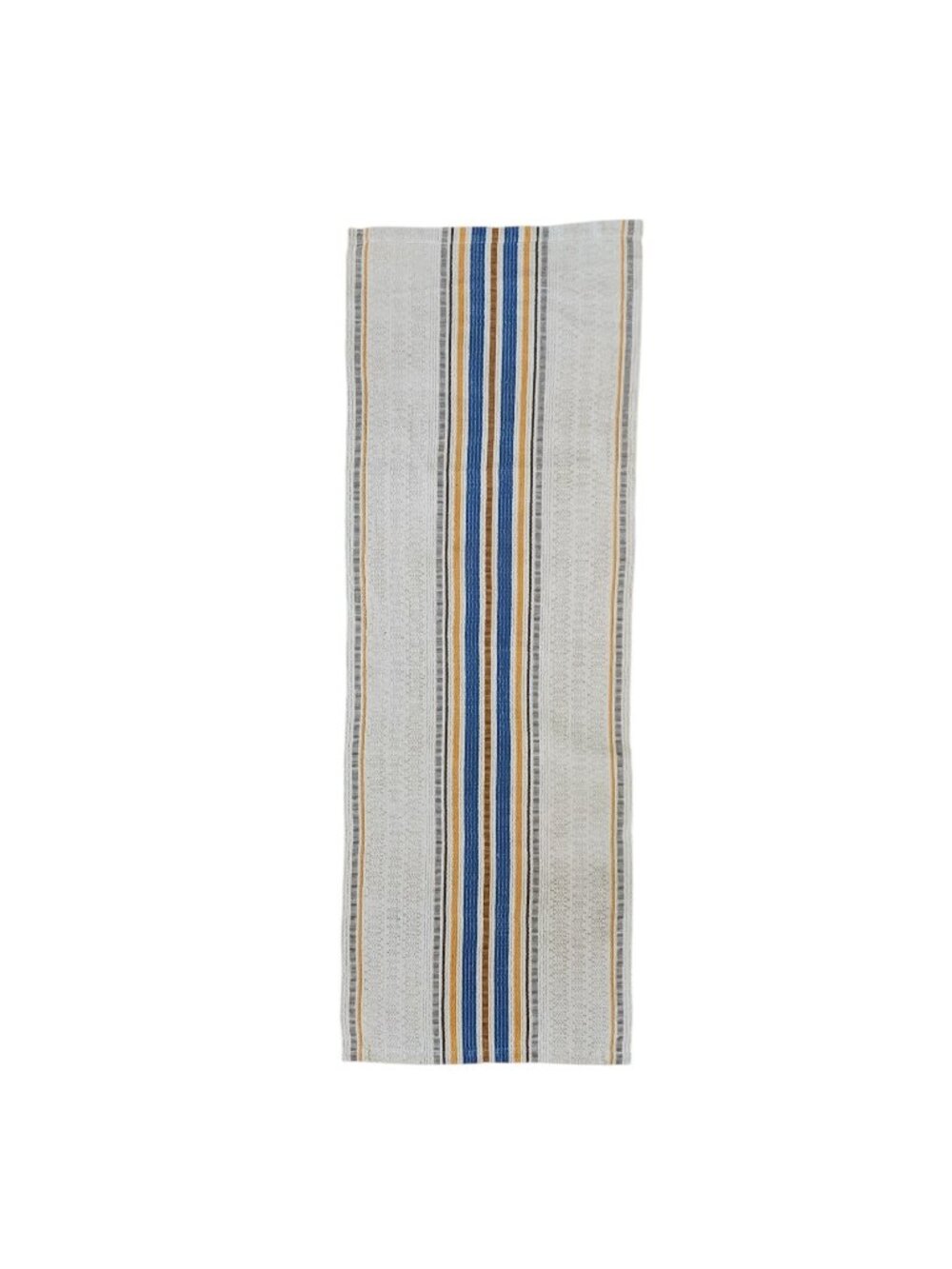 Handwoven Swedish Table Runner 42.5" Scandinavian Blue Mustard Stripe Vintage